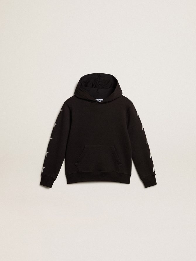Boys’ hooded sweatshirt in black with contrasting silver stars