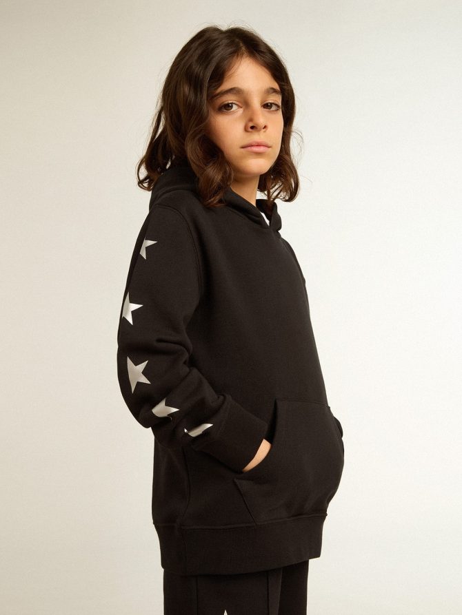 Boys’ hooded sweatshirt in black with contrasting silver stars - Image 2