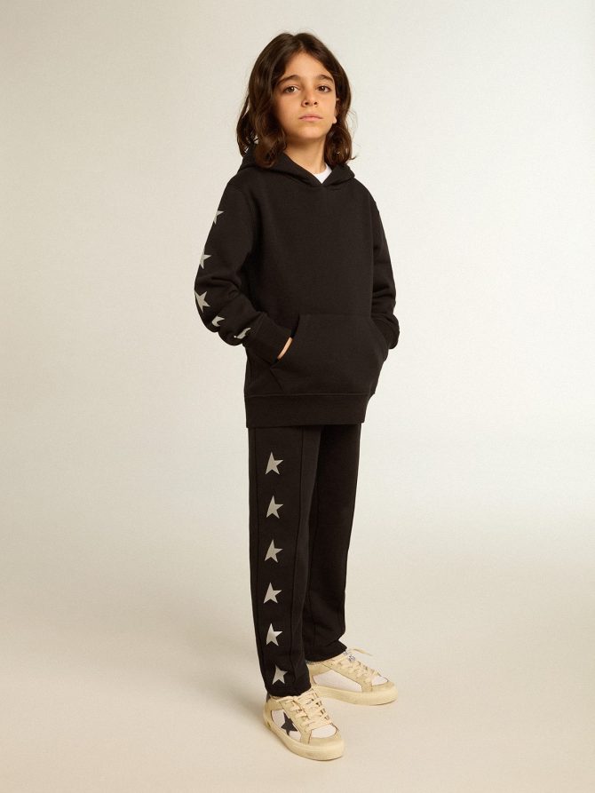Boys’ hooded sweatshirt in black with contrasting silver stars - Image 3