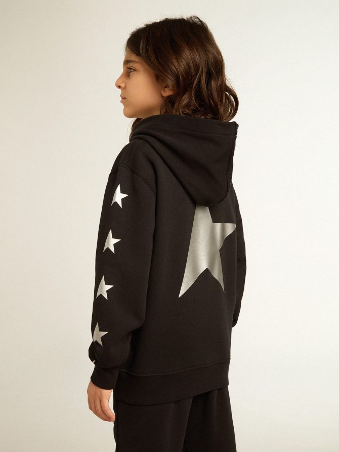 Boys’ hooded sweatshirt in black with contrasting silver stars - Image 4