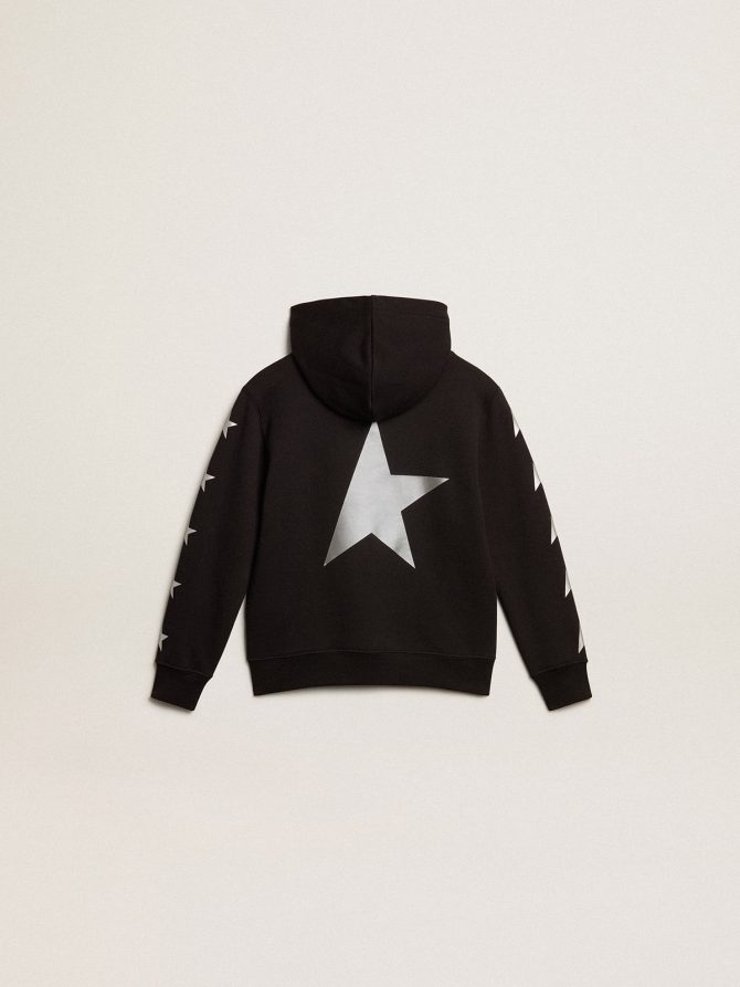 Boys’ hooded sweatshirt in black with contrasting silver stars - Image 5