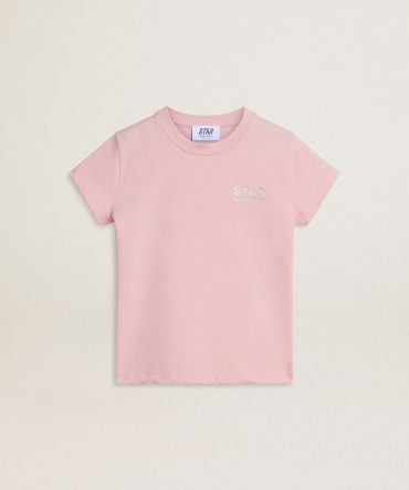 Girls’ pink T-shirt with silver glitter logo and maxi star