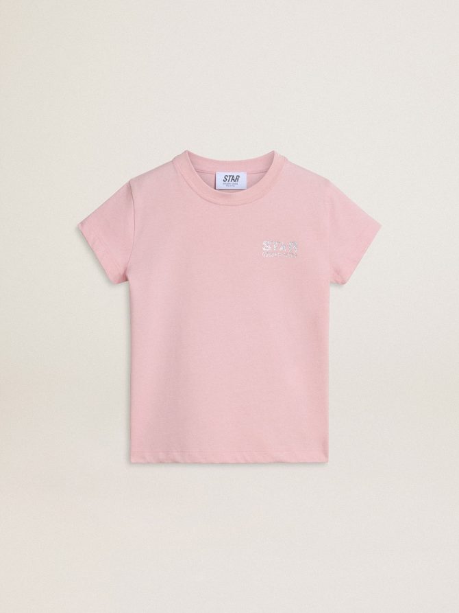 Girls’ pink T-shirt with silver glitter logo and maxi star