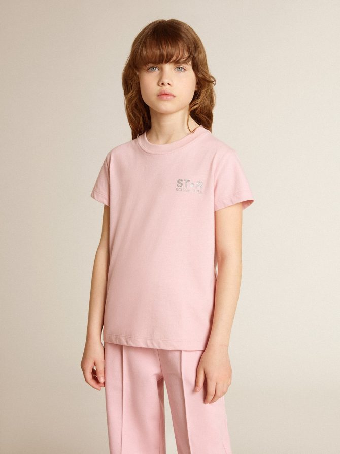 Girls’ pink T-shirt with silver glitter logo and maxi star - Image 2