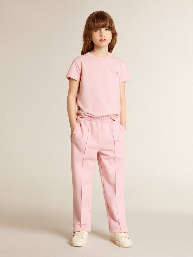 Girls’ pink T-shirt with silver glitter logo and maxi star - Image 3