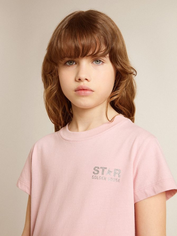 Girls’ pink T-shirt with silver glitter logo and maxi star - Image 5