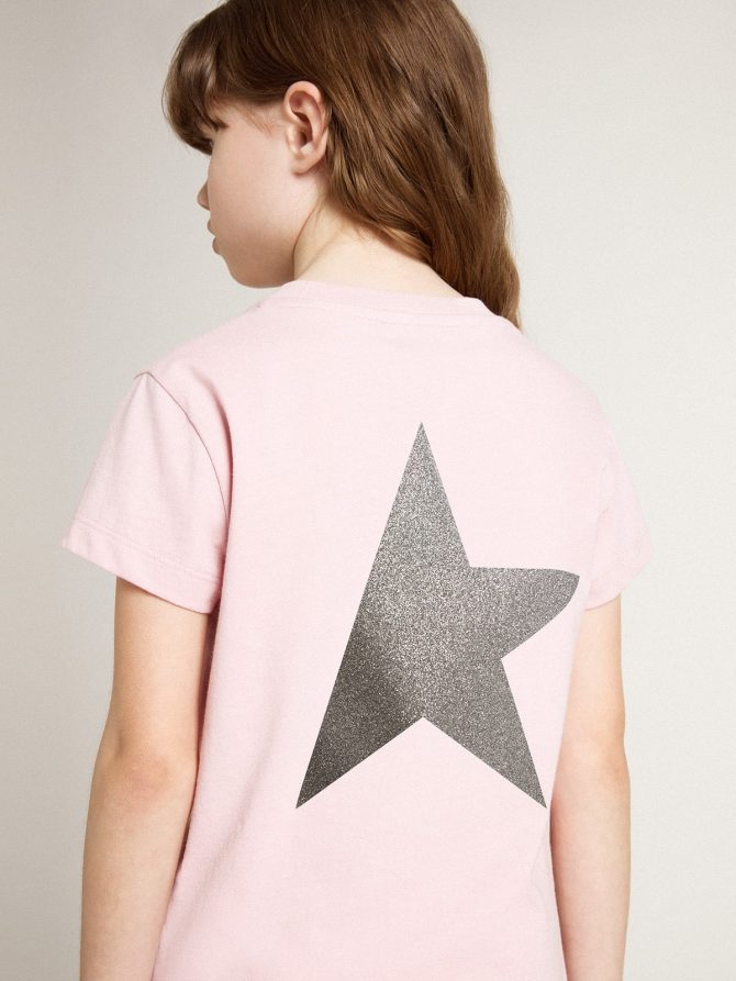 Girls’ pink T-shirt with silver glitter logo and maxi star - Image 6