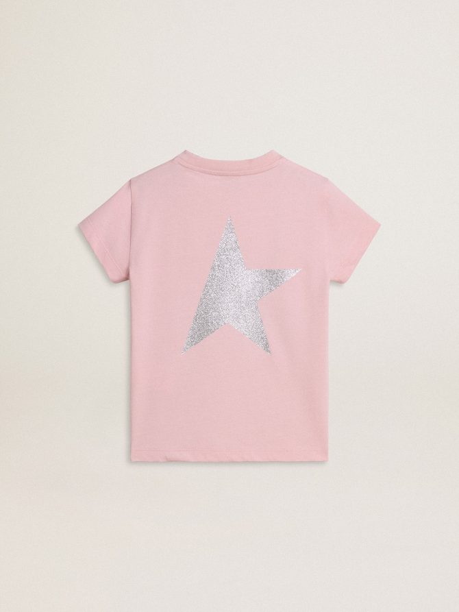 Girls’ pink T-shirt with silver glitter logo and maxi star - Image 7