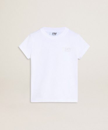 White and silver T-shirt with logo and maxi star in silver glitter