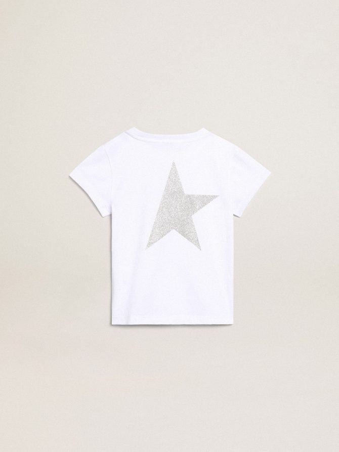 White and silver T-shirt with logo and maxi star in silver glitter - Image 2