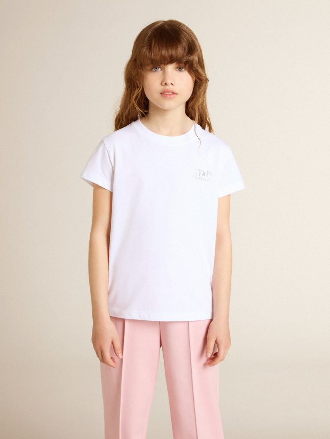 White and silver T-shirt with logo and maxi star in silver glitter - Image 3