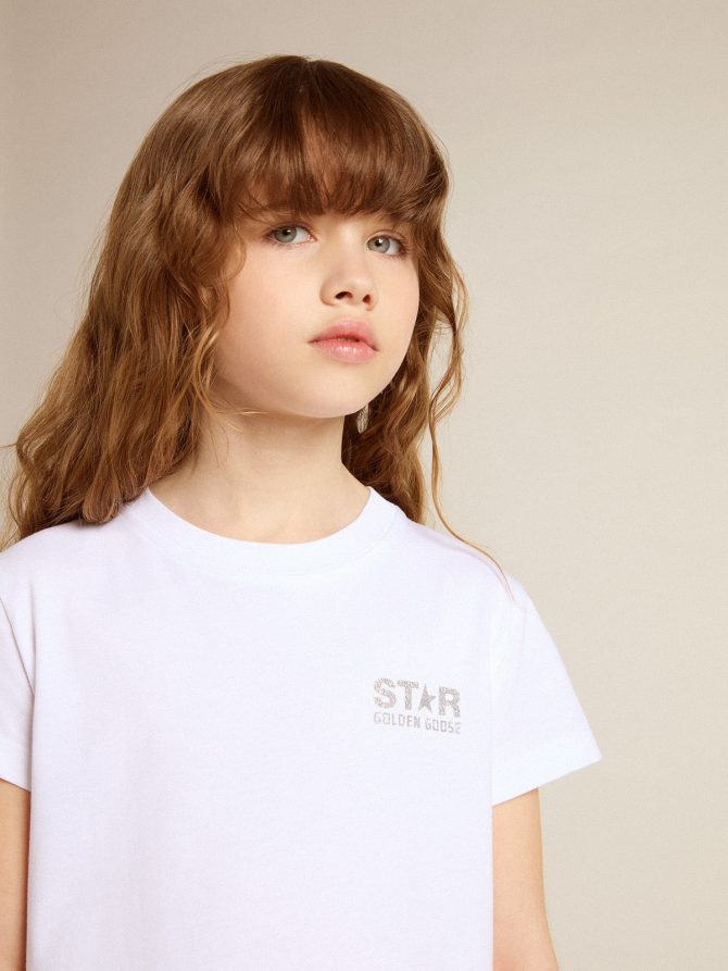 White and silver T-shirt with logo and maxi star in silver glitter - Image 6