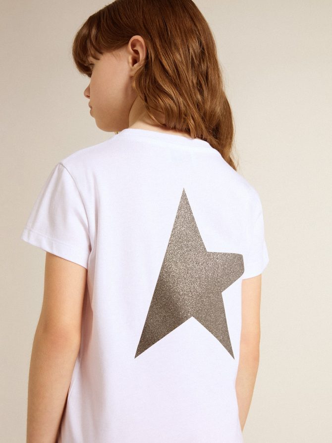 White and silver T-shirt with logo and maxi star in silver glitter - Image 7