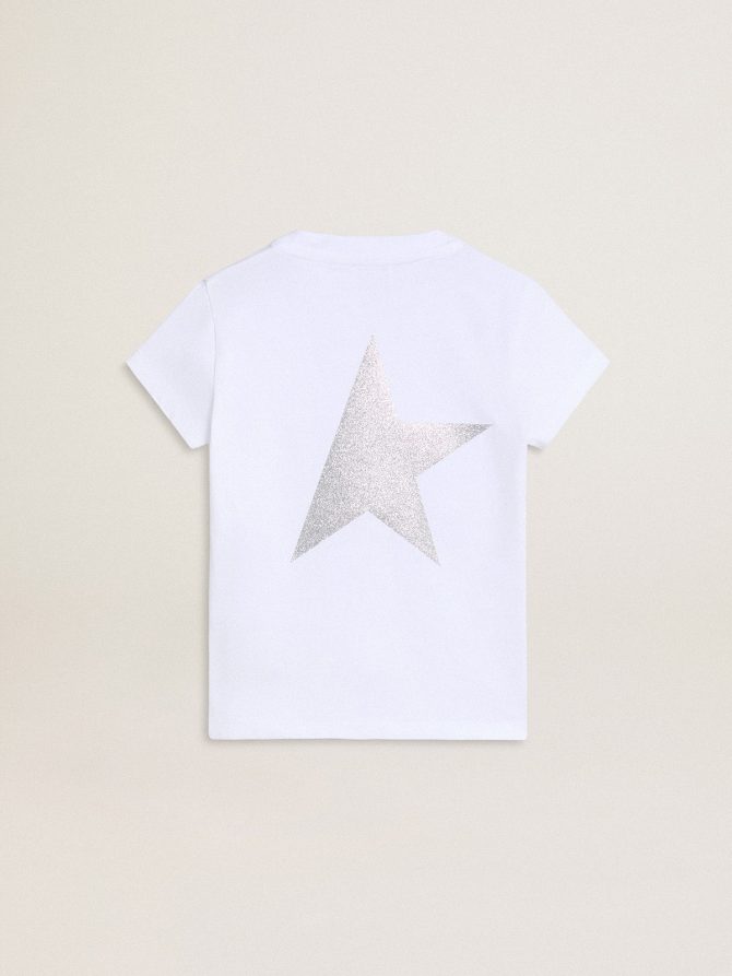 White and silver T-shirt with logo and maxi star in silver glitter - Image 8