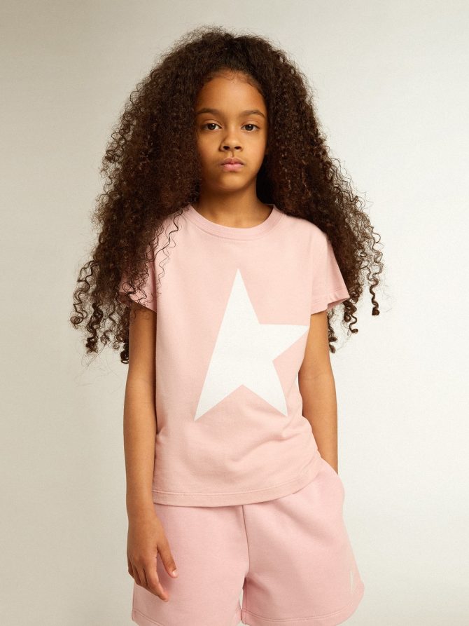 Girls’ pink T-shirt with white logo and maxi star - Image 2