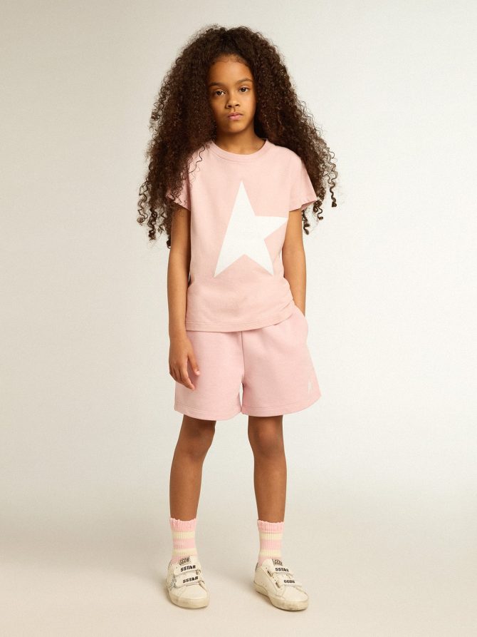 Girls’ pink T-shirt with white logo and maxi star - Image 3