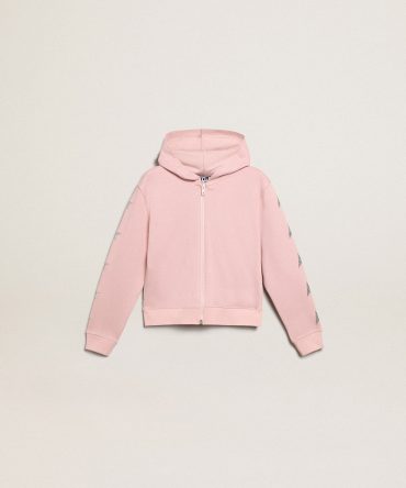 Pink sweatshirt with hood and silver glitter stars