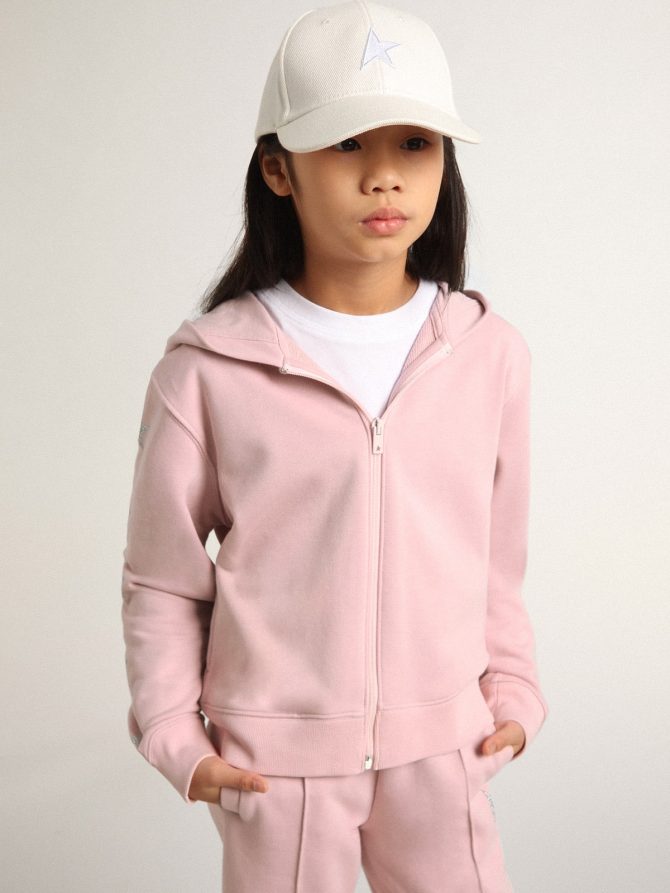 Pink sweatshirt with hood and silver glitter stars - Image 2