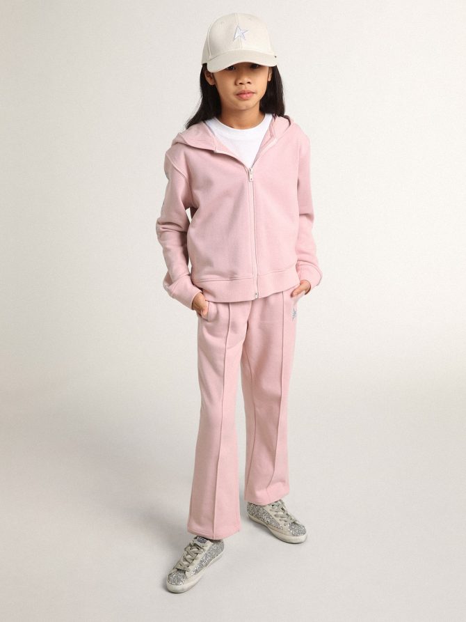 Pink sweatshirt with hood and silver glitter stars - Image 3