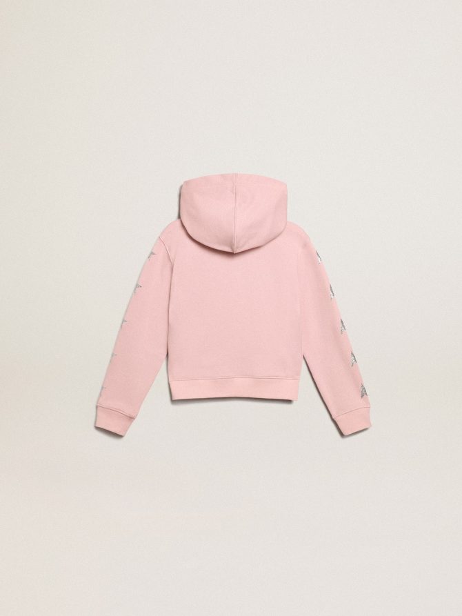 Pink sweatshirt with hood and silver glitter stars - Image 5