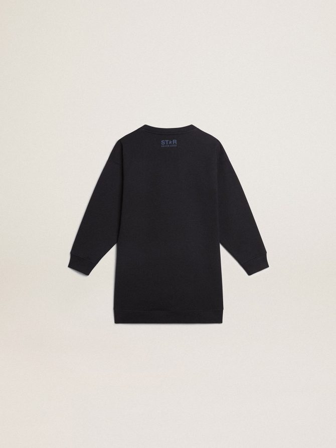 Girls’ dark blue sweatshirt dress with sequin star - Image 2