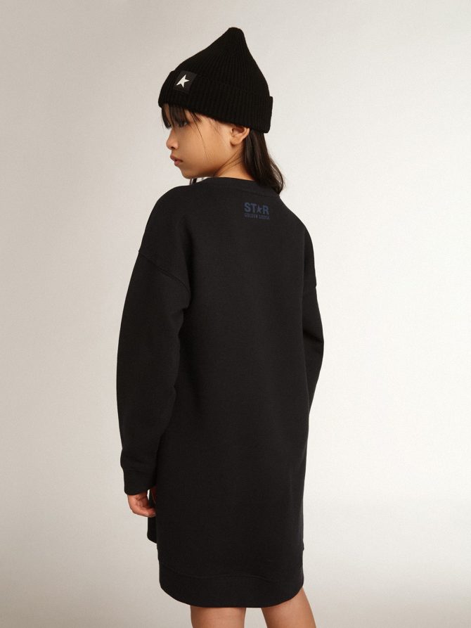 Girls’ dark blue sweatshirt dress with sequin star - Image 5