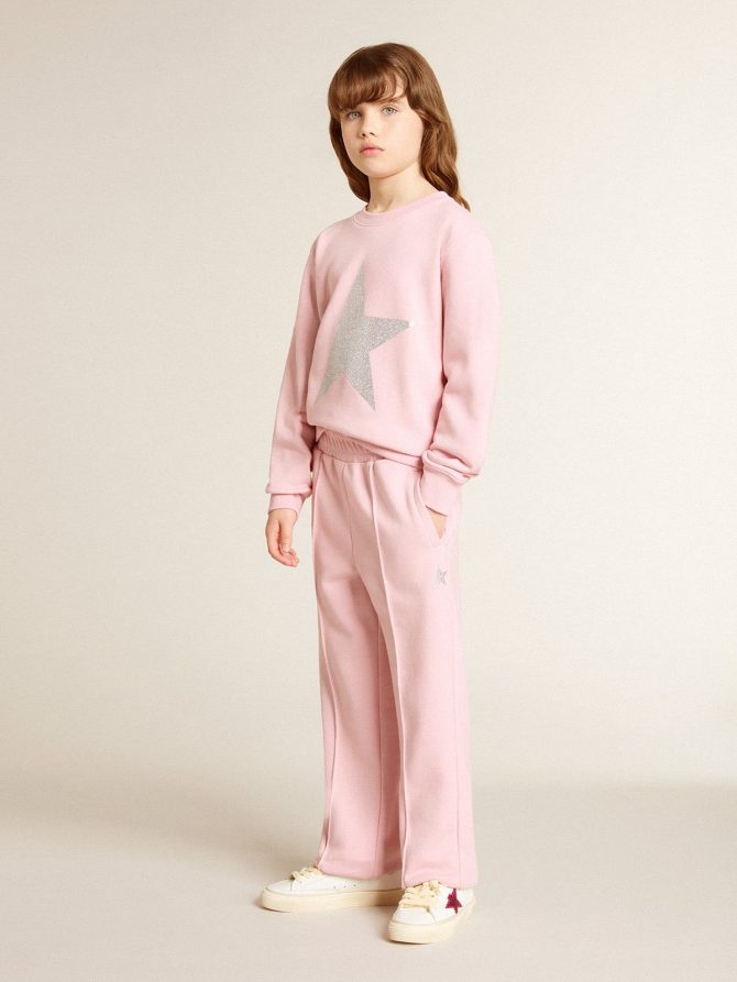Pink sweatshirt with maxi star in silver glitter on the front - Image 4