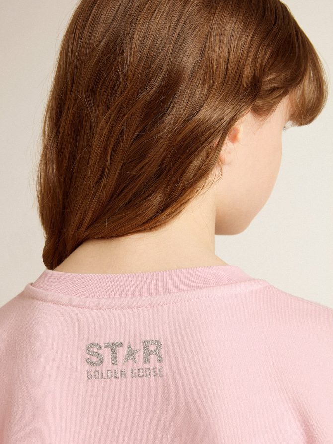 Pink sweatshirt with maxi star in silver glitter on the front - Image 7
