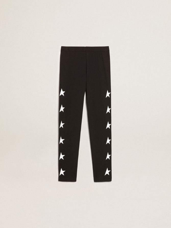 Girls’ black leggings with white stars on the sides