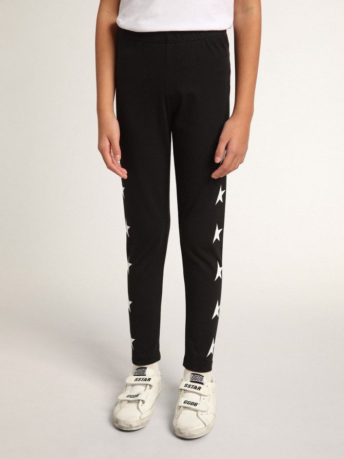 Girls’ black leggings with white stars on the sides - Image 2
