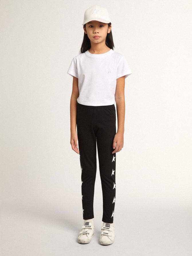 Girls’ black leggings with white stars on the sides - Image 3