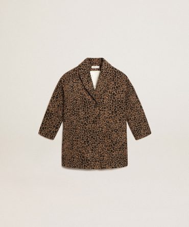Girls’ single-breasted coat in wool with jacquard animal print