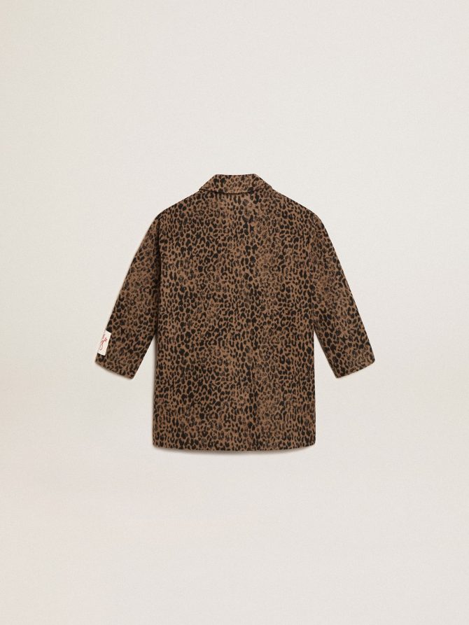 Girls’ single-breasted coat in wool with jacquard animal print - Image 2