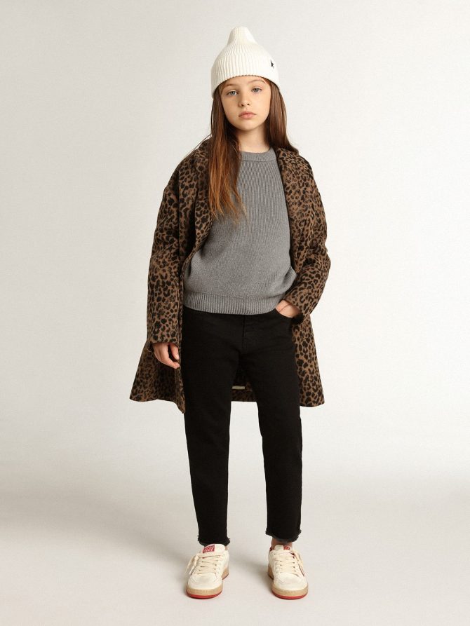 Girls’ single-breasted coat in wool with jacquard animal print - Image 4