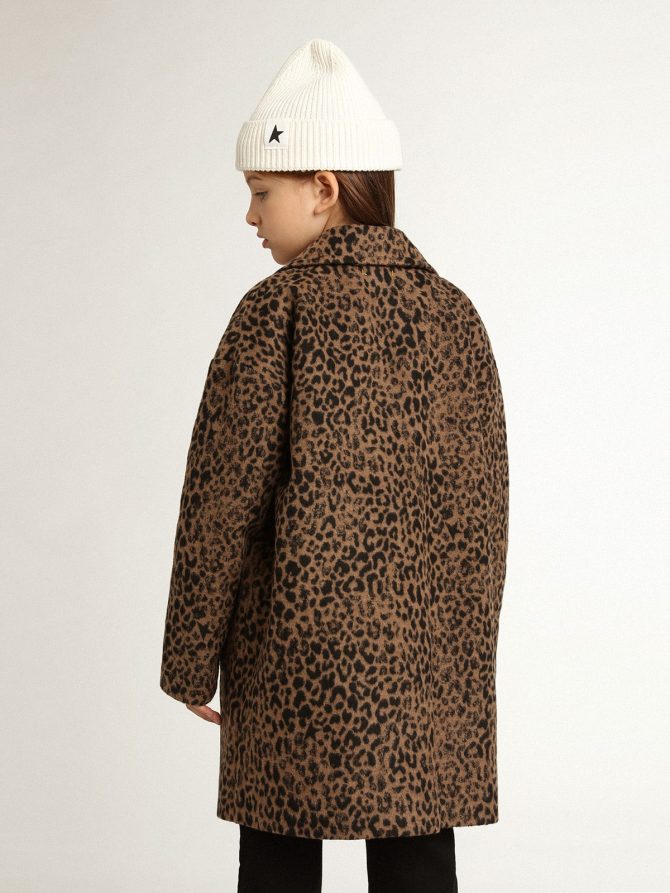 Girls’ single-breasted coat in wool with jacquard animal print - Image 5