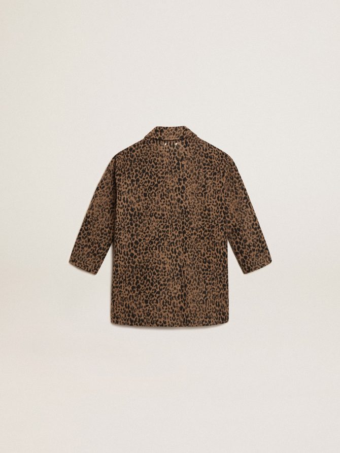 Girls’ single-breasted coat in wool with jacquard animal print - Image 6
