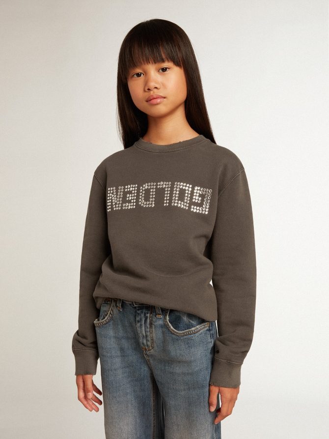 Distressed gray sweatshirt with crystal lettering - Image 3