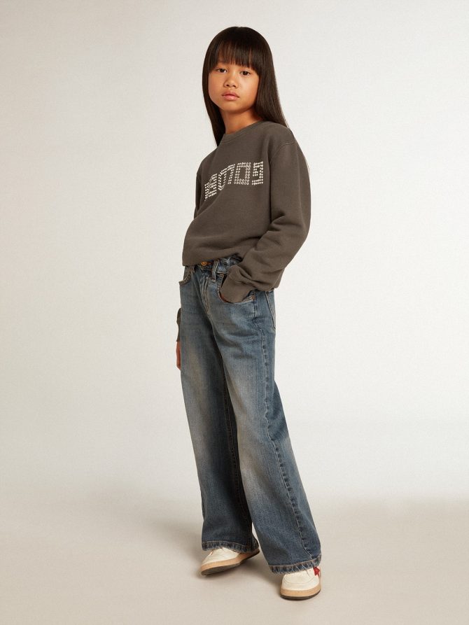 Distressed gray sweatshirt with crystal lettering - Image 4