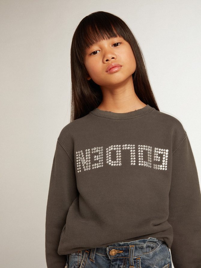 Distressed gray sweatshirt with crystal lettering - Image 6