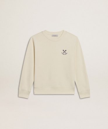 Girls’ T-shirt in worn white with embroidery on the front and print on the back