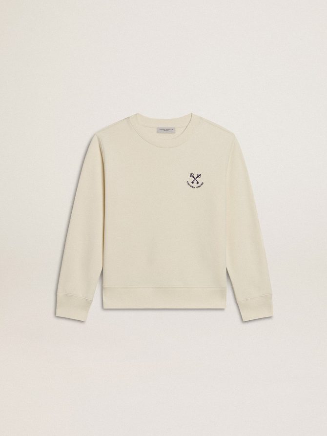 Girls’ T-shirt in worn white with embroidery on the front and print on the back