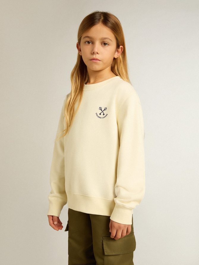 Girls’ T-shirt in worn white with embroidery on the front and print on the back - Image 3