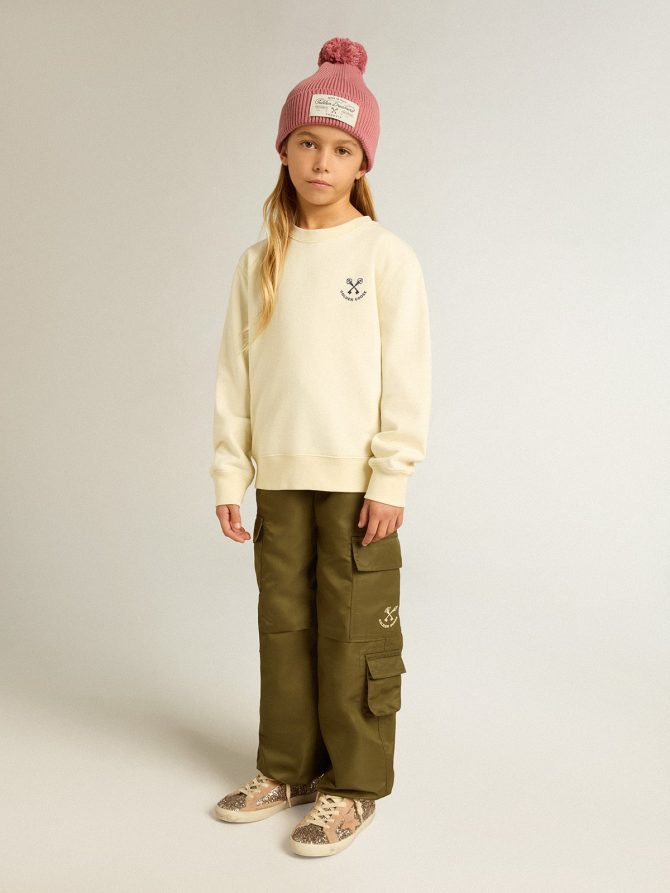 Girls’ T-shirt in worn white with embroidery on the front and print on the back - Image 4