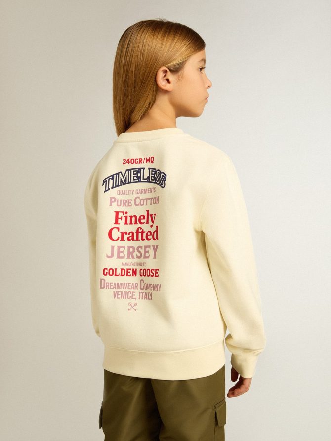 Girls’ T-shirt in worn white with embroidery on the front and print on the back - Image 5