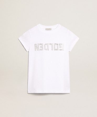 White T-shirt with central Golden lettering in crystals