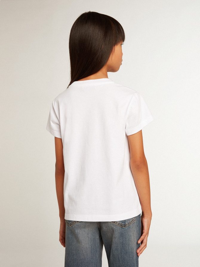 White T-shirt with central Golden lettering in crystals - Image 5