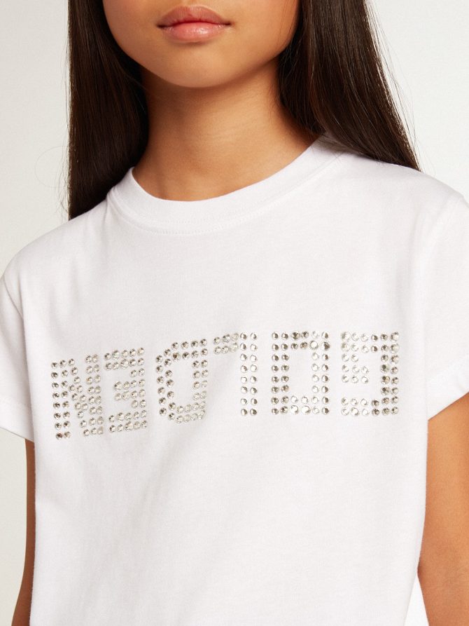 White T-shirt with central Golden lettering in crystals - Image 6