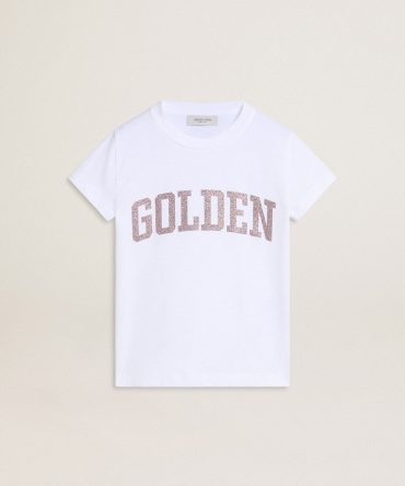 Girls’ white T-shirt with pink glitter Golden lettering