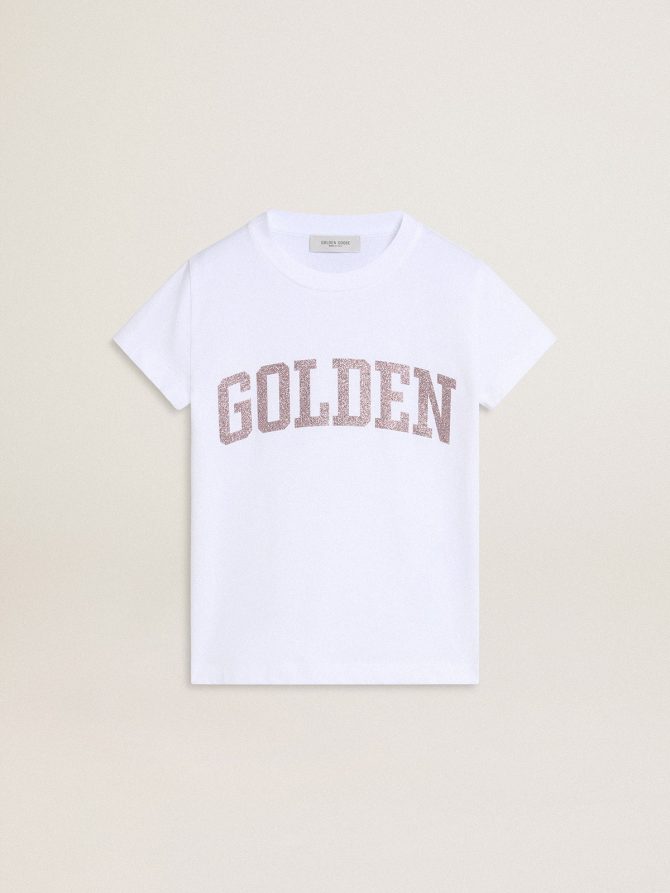 Girls’ white T-shirt with pink glitter Golden lettering