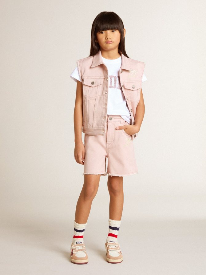Girls’ white T-shirt with pink glitter Golden lettering - Image 3